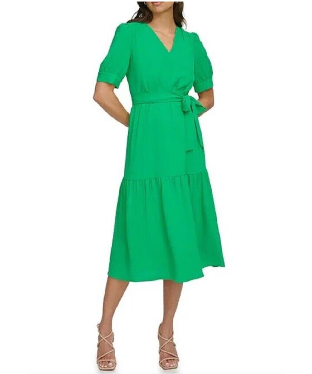 DKNY Green Short Sleeve Tiered Midi Dress size 2